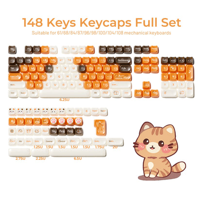 XVX 148 teclas teclas con temática de gatos perfil MAO, teclas coreanas brillantes y adorables para teclado 61 64 68 78 87 96 98 104 108