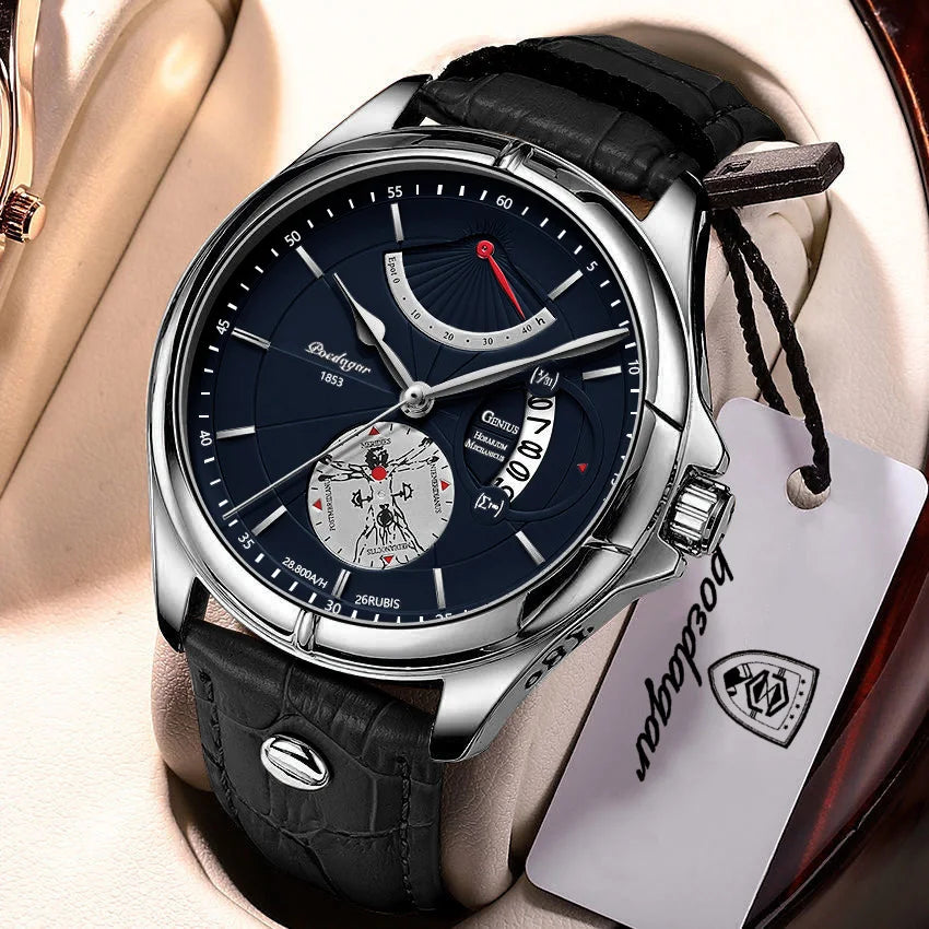 POEDAGAR Quarz-Armbanduhr für Herren – Business-Stil, luxuriös, wasserdicht, beleuchtet, mit Datumsanzeige und Lederarmband – Elegante Herrenuhr