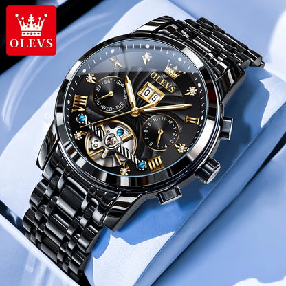 Montre homme OLEVS 9910, marque de luxe originale, étanche, lumineuse, automatique, mécanique, double calendrier, coffret.