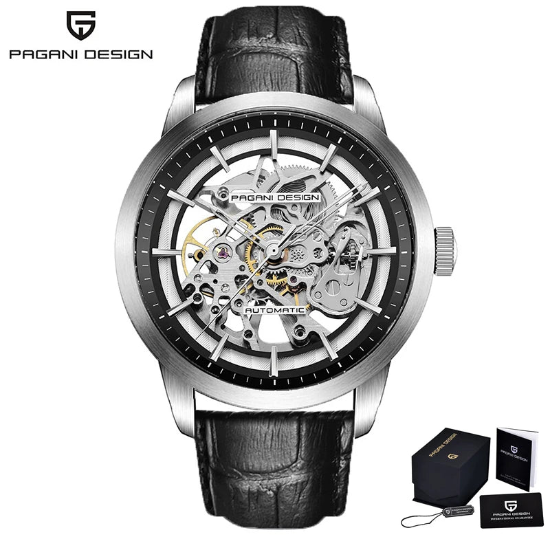 PAGANI DESIGN New Skeleton Men's Mechanical Watches Top Luxury Automatic Watch Men Blue Leather Waterproof Wrist watch Men