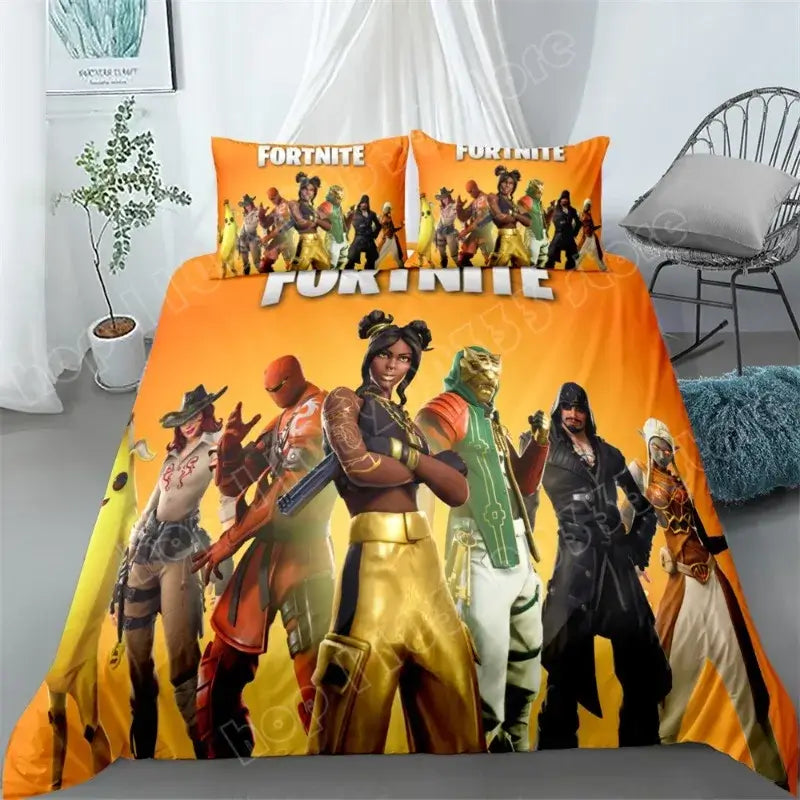 Fortnite Bedding Set 3pcs 3D Printed Bedroom Bed Linens Game Cartoon Decorative Bedding Duvet Cover Pillowcase Birthday Gift