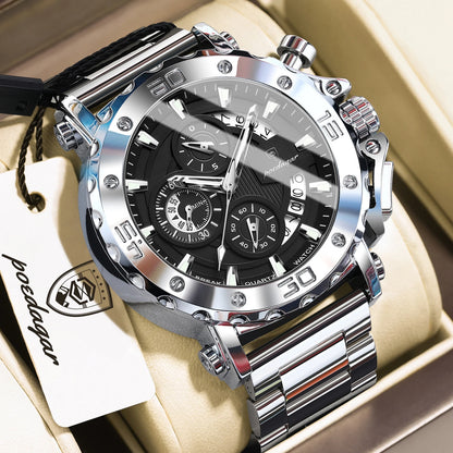 Reloj de lujo para hombre POEDAGAR, luminiscente, hermético, cronógrafo, con fecha, acero inoxidable, cuarzo, Reloj