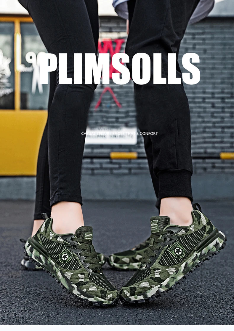 Men's camouflage breathable sports shoes are comfortable and non slip soft soled shoes suitable for men's outdoor activities