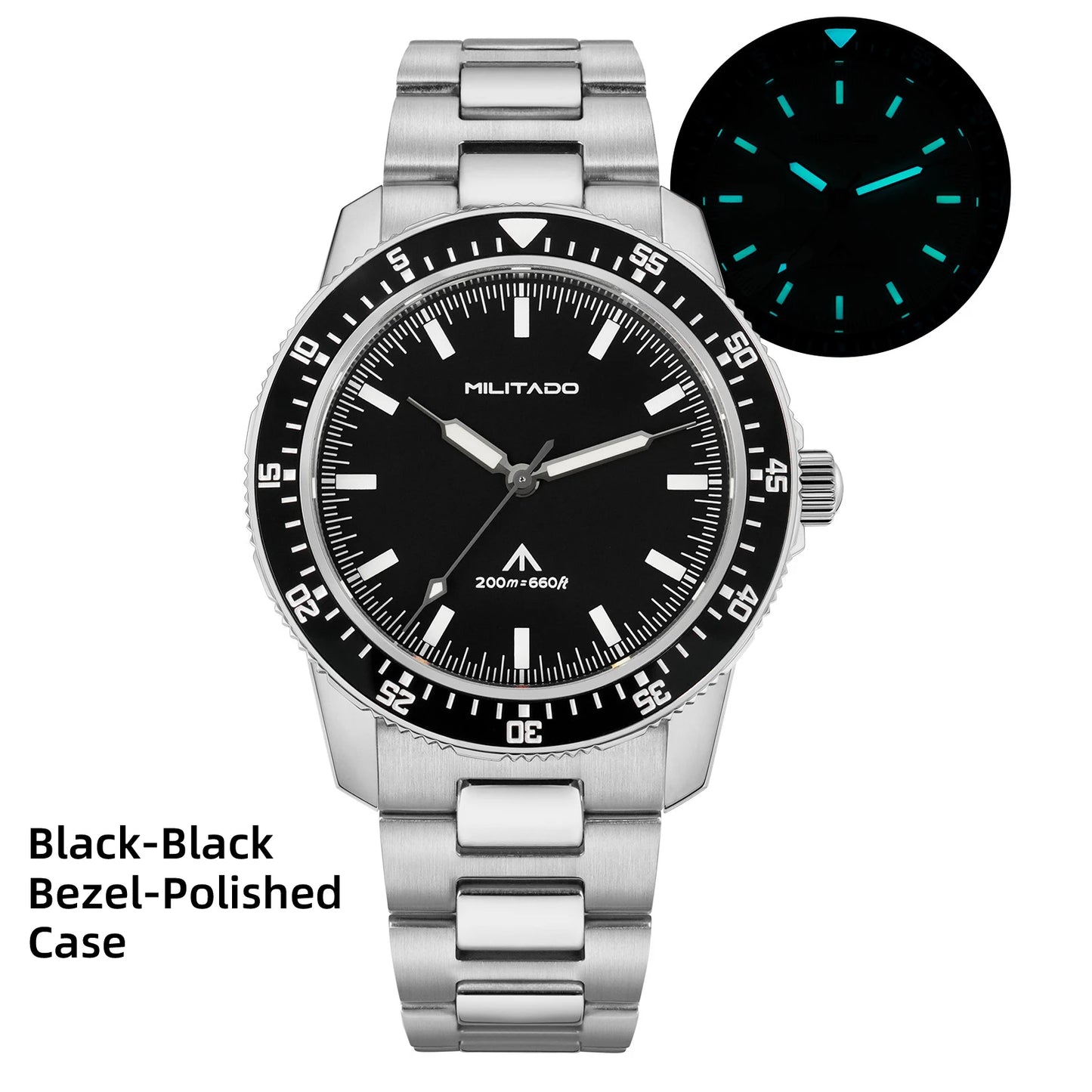 MILITADO ML25 Quartz Dive Watch VH31 Sweep Second Sapphire Crystal 200M Waterproof BGW9 Lume Ceramic Bezel Men Watch