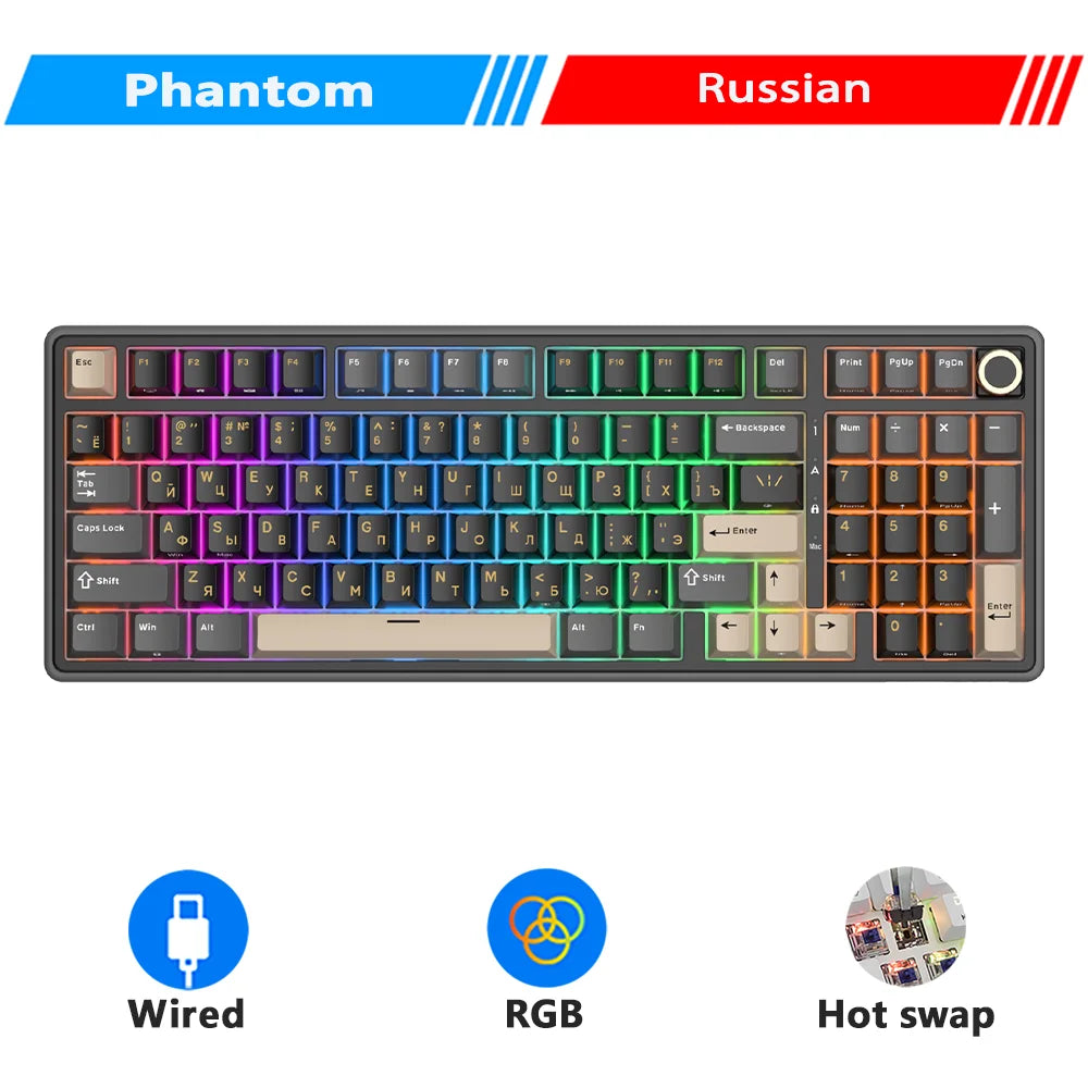 Teclado mecánico con cable RK ROYAL KLUDGE R98Pro Gasket, 98 teclas, RGB, hot-swappable, botón desmontable para gamers, keycaps PBT