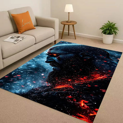 Game God of War Kratos Cartoon Gamer Living Room Non-Slip Area Rug Soft Carpet for Bedroom Playroom Sofa,Easy Clean Home Doormat