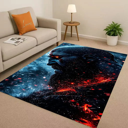 Game God of War Kratos Cartoon Gamer Living Room Non-Slip Area Rug Soft Carpet for Bedroom Playroom Sofa,Easy Clean Home Doormat