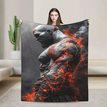 God of War Game Gamers Kratos Warm Blanket  Decorative Plush Throw Blanket Funny Couch Bed Flannel Bedspread Sofa Bed Cover