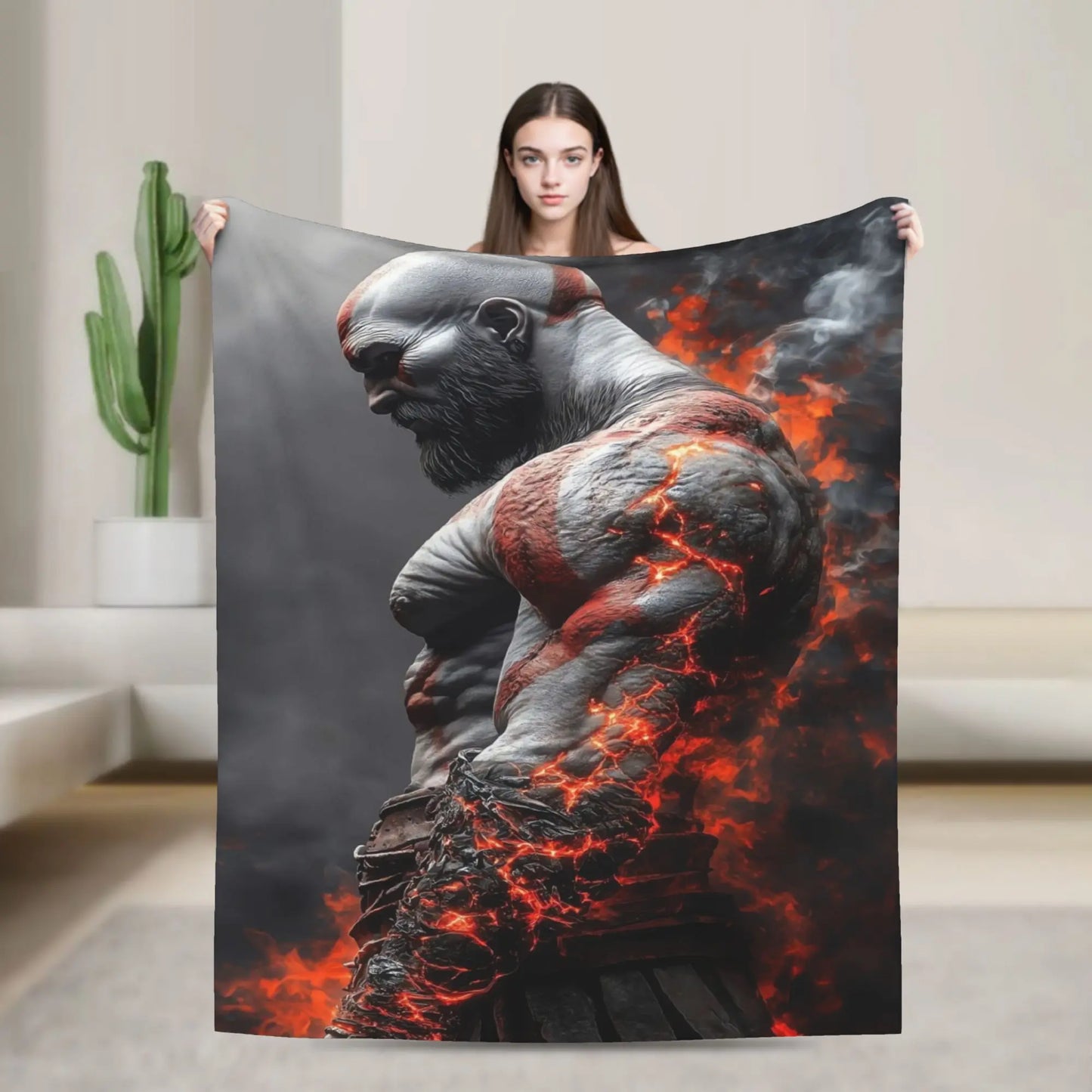 God of War Games Kratos Cartoon  Blanket  Warm Soft Pattern Plush Throw Blanket For Couch Chair Sofa Bed Bedspread Bed Cover