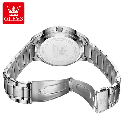 OLEVS 9906 kvartsarmbandsur för män, fyrkantig modell prydd med diamanter, armband i rostfritt stål, vattentätt, med dubbel kalender; ett originellt lyxarmbandsur, perfekt för arbetslivet.