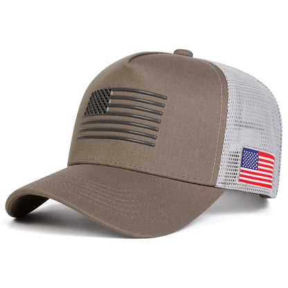 Casquettes de baseball unisexes brodées au drapeau américain, en filet, pour le printemps et l’été, ajustables, décontractées, anti-UV, casquettes de sport