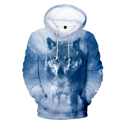 Sweatshirt com Capuz Cool Space Galaxy Wolf para Homem — Lobo Brilhante, Estilo Fashion, Pullover de Primavera e Outono