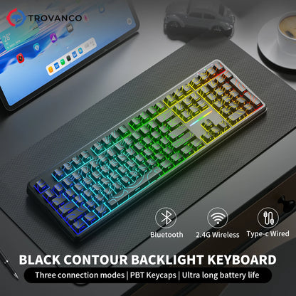 Tastiera Bluetooth V108 Pro Office a bassa rumorosità 2.4G cablata e wireless, layout completo con membrana retroilluminata RGB