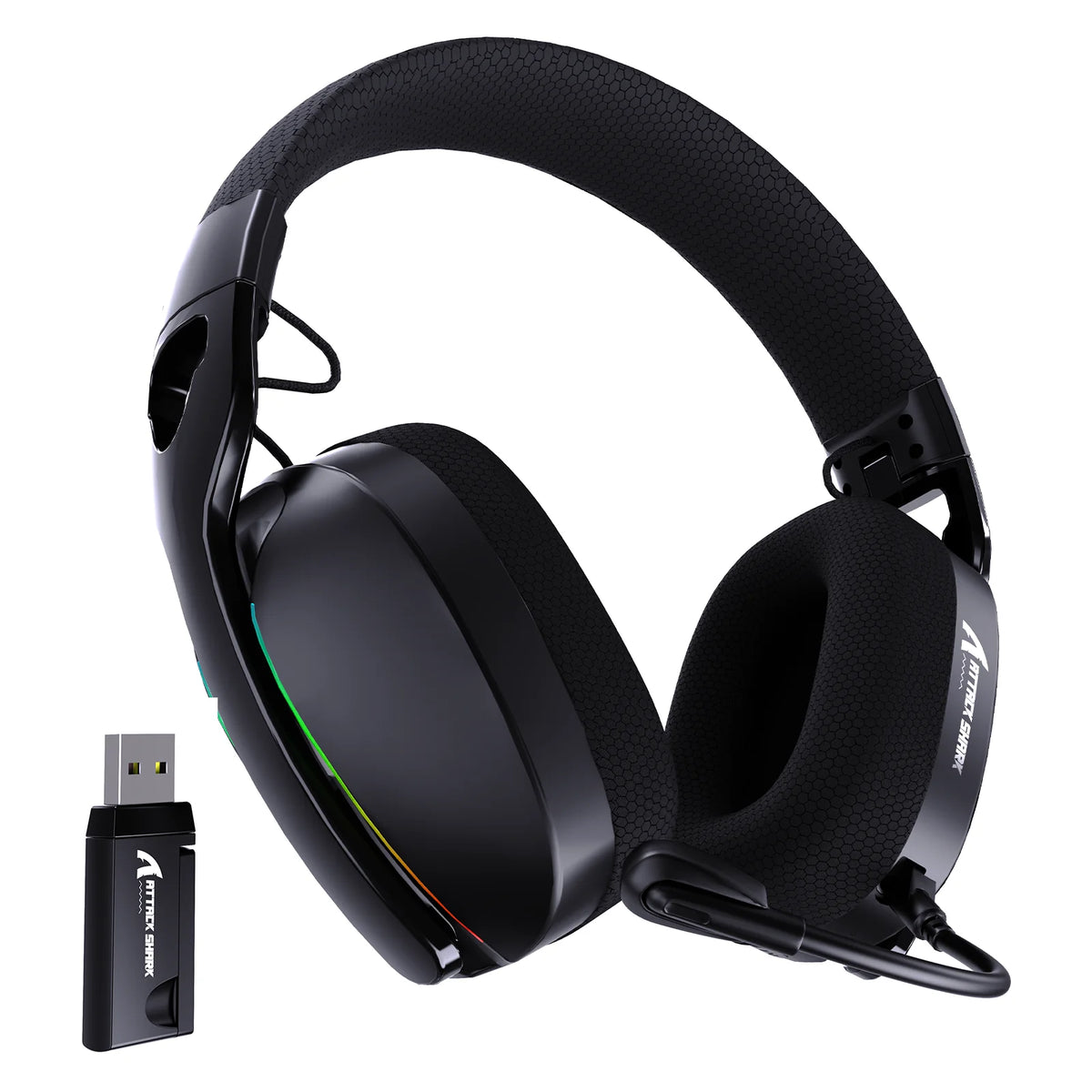ATTACK SHARK L90 Casque de jeu pliable en trois modes, ultra léger, microphone antibruit amovible, RVB, son 7,1 canaux, 500 mAh