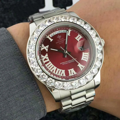 2025 New Big Diamond Watch For Men day date Water Resistant Quartz Wristwatch Top Brand Luxury Casual AAA Male Wrist Watch Gilft