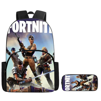 Fortnite 2-Piece Set Backpack with Front Pocket Pencil Case Large Capacity Cartoon Schoolbag Kids Boys Girls Gift Ages 5-8