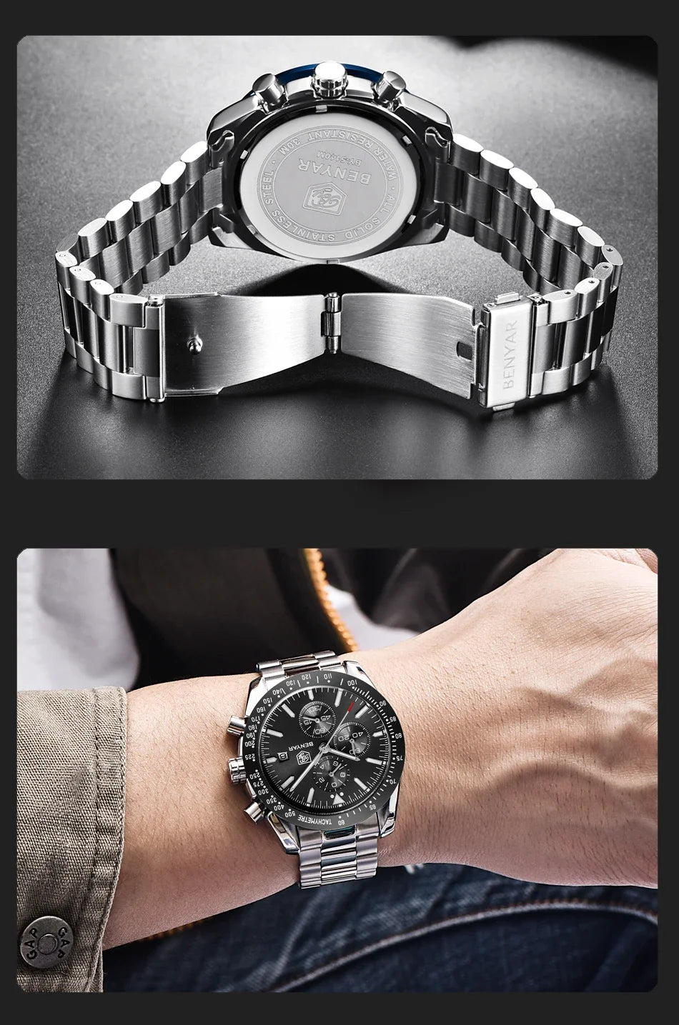 Reloj para hombre BENYAR 5140, reloj deportivo informal, reloj de cuarzo de lujo resistente al agua, cronógrafo militar de marca de alta gama.