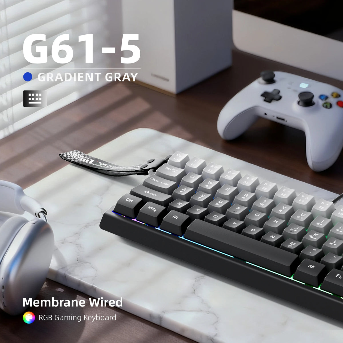 Tastatură cu fir compactă 7KEYS 60%, cu iluminare RGB, capace de taste cu gradient, tastatură de gaming USB pentru PC-uri cu Windows, laptopuri și tablete