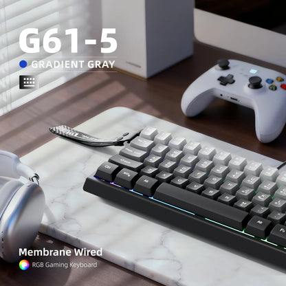 Tastatură cu fir compactă 7KEYS 60%, cu iluminare RGB, capace de taste cu gradient, tastatură de gaming USB pentru PC-uri cu Windows, laptopuri și tablete