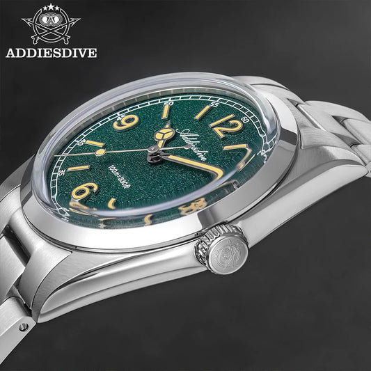 Relógio para homem ADDIESDIVE 36mm em destaque AD2518 com vidro espelhado convexo, aço inoxidável 316L, Reloj Hombre, 100m à prova de água, quartzo