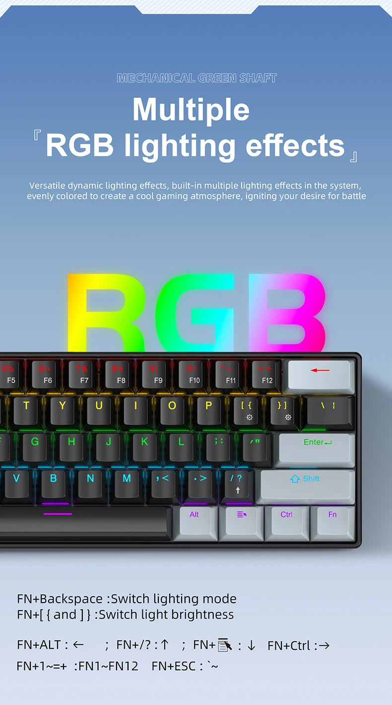Teclado mecánico gaming con cable APAYADO K61 60% Mini Phantom RGB, 61 teclas, switch rojo/azul, ergonómico y portátil para PC/portátil