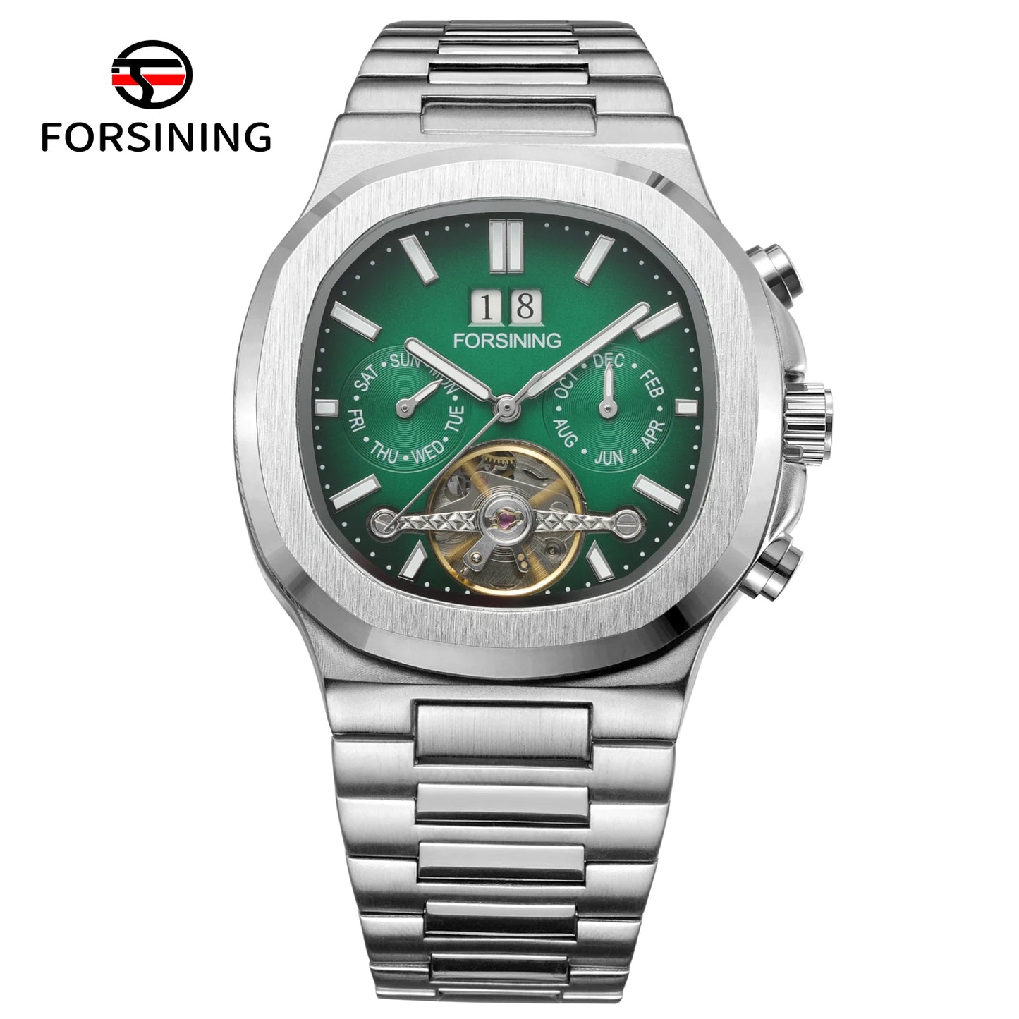 Forsining 481 Military Man Tourbillon Hands Watch Week Date Automatic Mechanical Watches Stainless Steel Clock Relogio Masculino