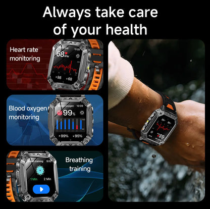 2026 TANK New 1400mAh Military GPS Smart Watch Men 2.01" AMOLED Screen 10ATM Waterproof Clock SOS Call Flashlight Smartwatch iOS