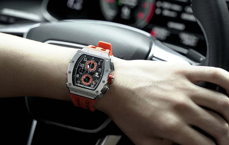 TSAR BOMBA Watch for Men Luxury Brand Tonneau Design Waterproof Clock Stainless Steel Wristwatch Fashion Rectangle Men's Watch