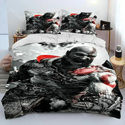 God of War Game Gamers Kratos Comforter Bedding Set,Duvet Cover Bed Set Quilt Cover Pillowcase,king Queen Size Bedding Set Kids