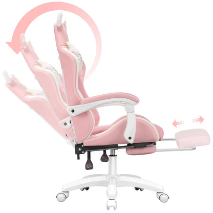 Sedia da gaming con orecchie da gatto, poltrona da computer con poggiapiedi e supporto lombare, sedia da gioco regolabile in altezza, seduta girevole a 360°