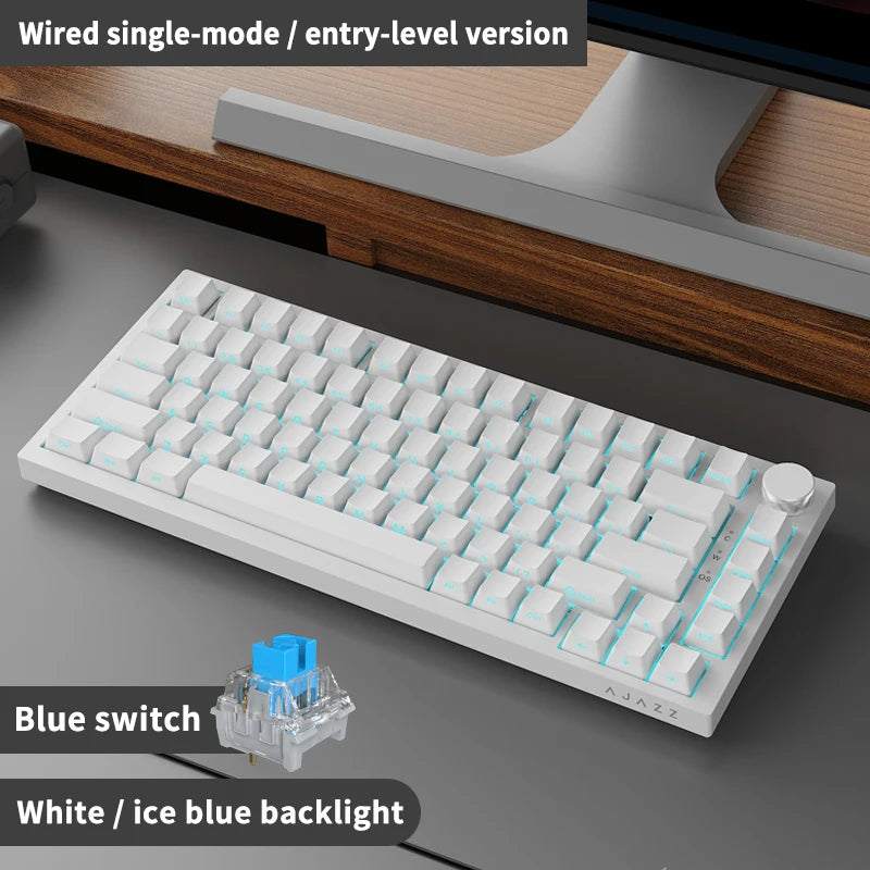 AJAZZ AK820 75% Wired Mechanical Keyboard: Hot‑Swappable, RGB/White/Ice‑Blue Backlit, Volume Knob Control | For Office & Gaming