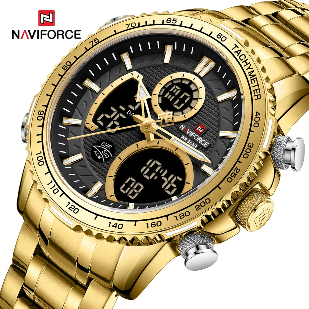 Orologio sportivo da uomo NAVIFORCE – Orologio da polso originale di lusso in acciaio inossidabile, modello militare impermeabile con doppio display