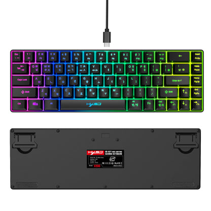Teclado gaming coreano portátil HXSJ V200 de 68 teclas, teclado de membrana cableado para oficina con retroiluminación RGB al 65% para PC de escritorio y portátiles