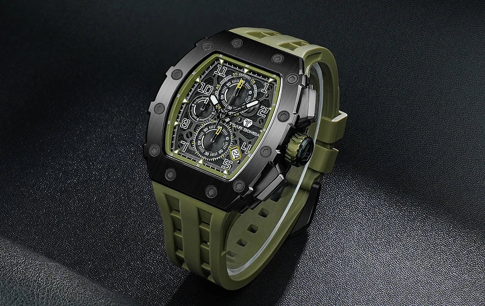 TSAR BOMBA Watch for Men Luxury Brand Tonneau Design Waterproof Clock Stainless Steel Wristwatch Fashion Rectangle Men's Watch