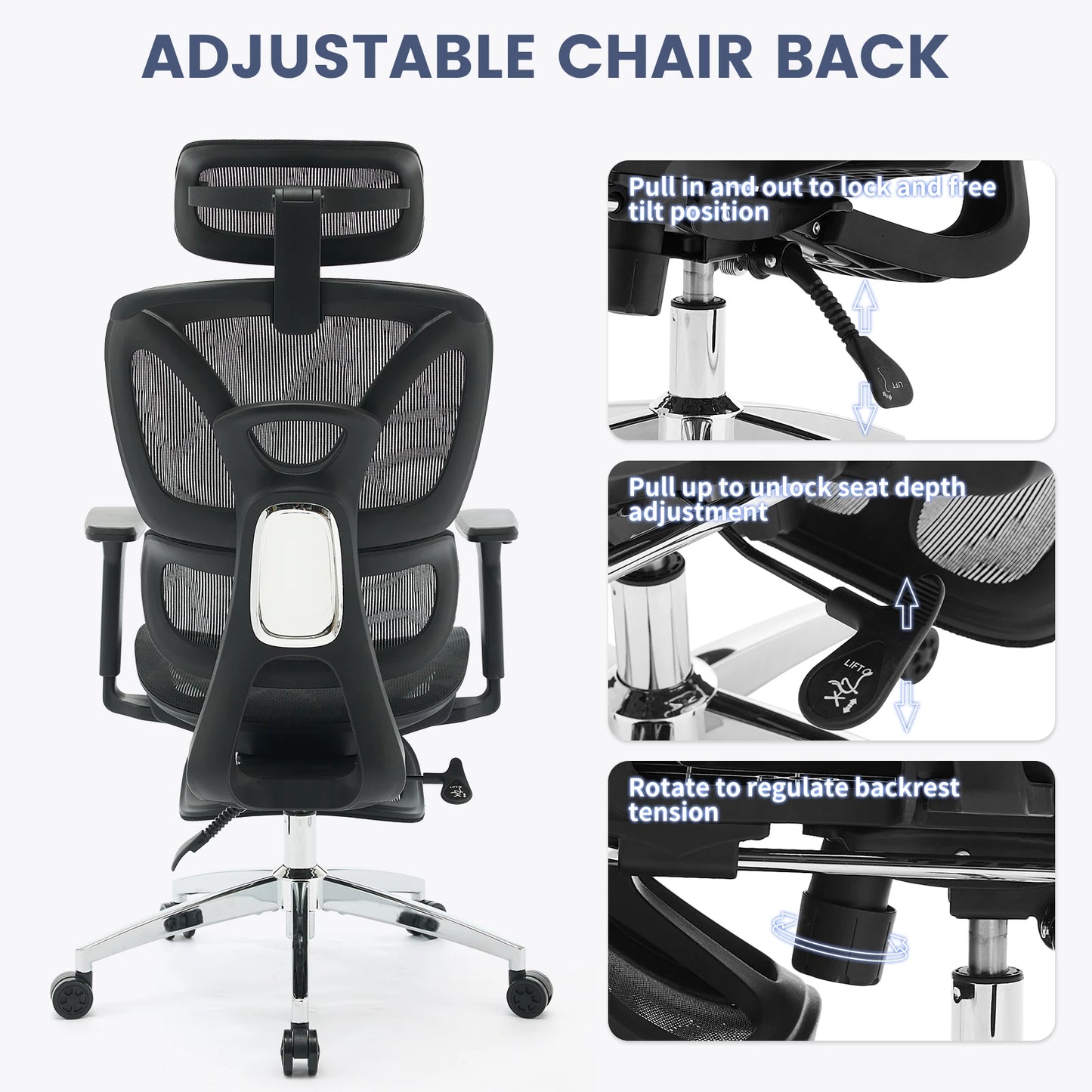 Ergonomic Office Chair High Back Mesh Desk Chair with Footrest, Dynamic Lumbar Support, Adjustable Headrest, Reclining Computer Chair