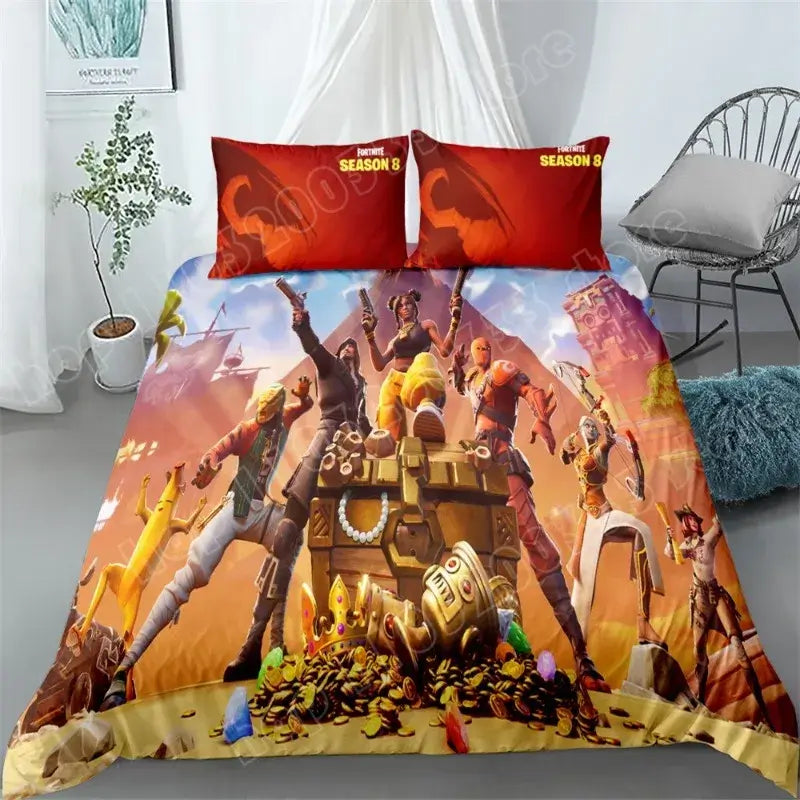 Fortnite Bedding Set 3pcs 3D Printed Bedroom Bed Linens Game Cartoon Decorative Bedding Duvet Cover Pillowcase Birthday Gift