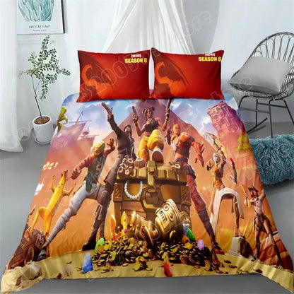 Fortnite Bedding Set 3pcs 3D Printed Bedroom Bed Linens Game Cartoon Decorative Bedding Duvet Cover Pillowcase Birthday Gift