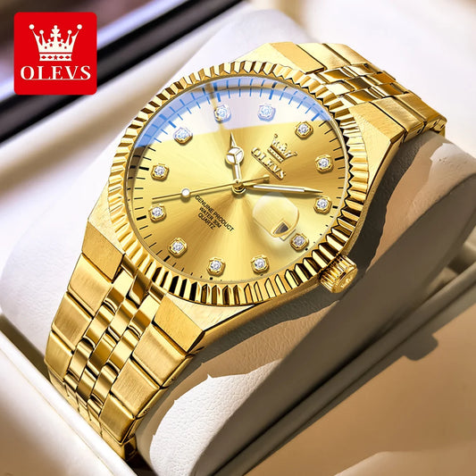 OLEVS New Quartz Man Watch Luxury Brand Diamond Dial Steel Strap Watch for Men Auto Date Waterproof Luminous Men's Watches 2989