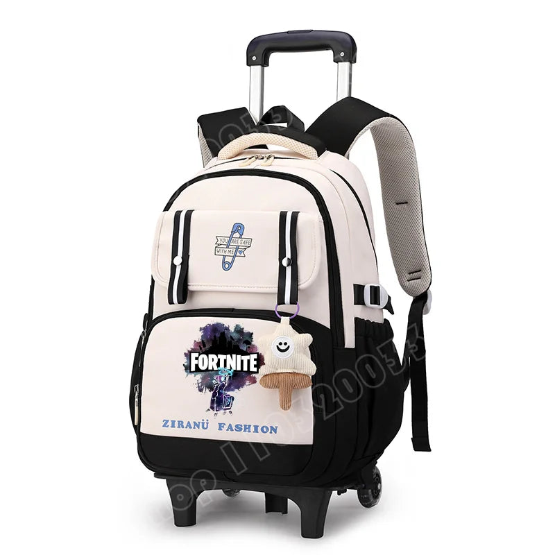 Mochila Escolar com Rodas Fortnite, Grande Capacidade, Impermeável, Leve e Minimalista, para Portátil, Escola e Viagens Casuais