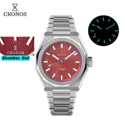 Cronos New Rhombus Perlage 39mm Dial PT5004 Miyota 90S5 See-through Caseback Men Automatic Wristwatches 10ATM Lumious