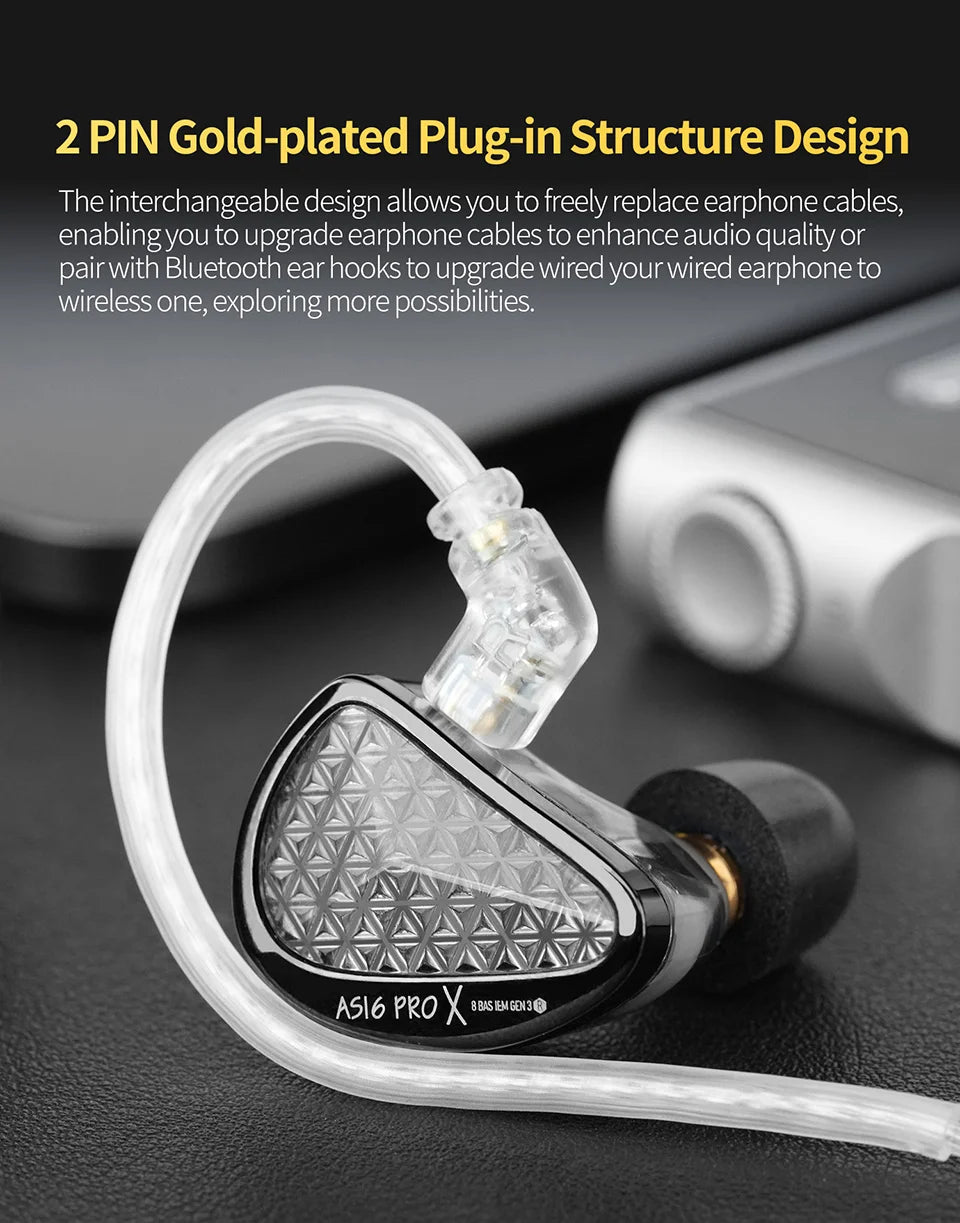 Auriculares intrauditivos KZ AS16 PRO X HiFi In-Ear Monitor – auriculares con cable con micrófono y 8 drivers de armadura balanceada