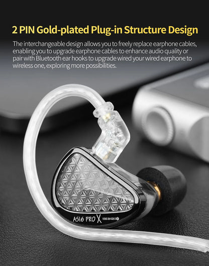 Auriculares intrauditivos KZ AS16 PRO X HiFi In-Ear Monitor – auriculares con cable con micrófono y 8 drivers de armadura balanceada
