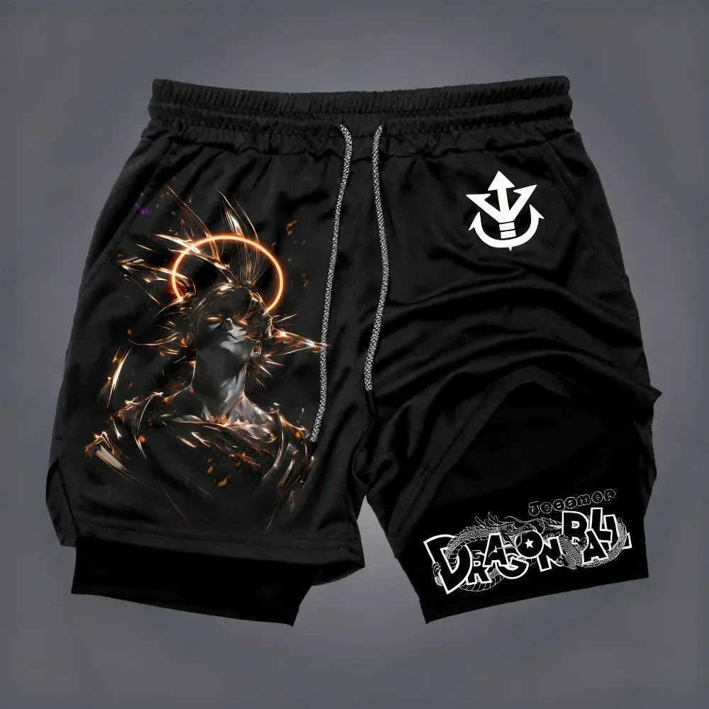 Dragon Ball Men's Quick-Drying Double-Layer Son Goku Shorts Summer Sports Fitness Anime-Inspired Active Wear Fake Two-Piece