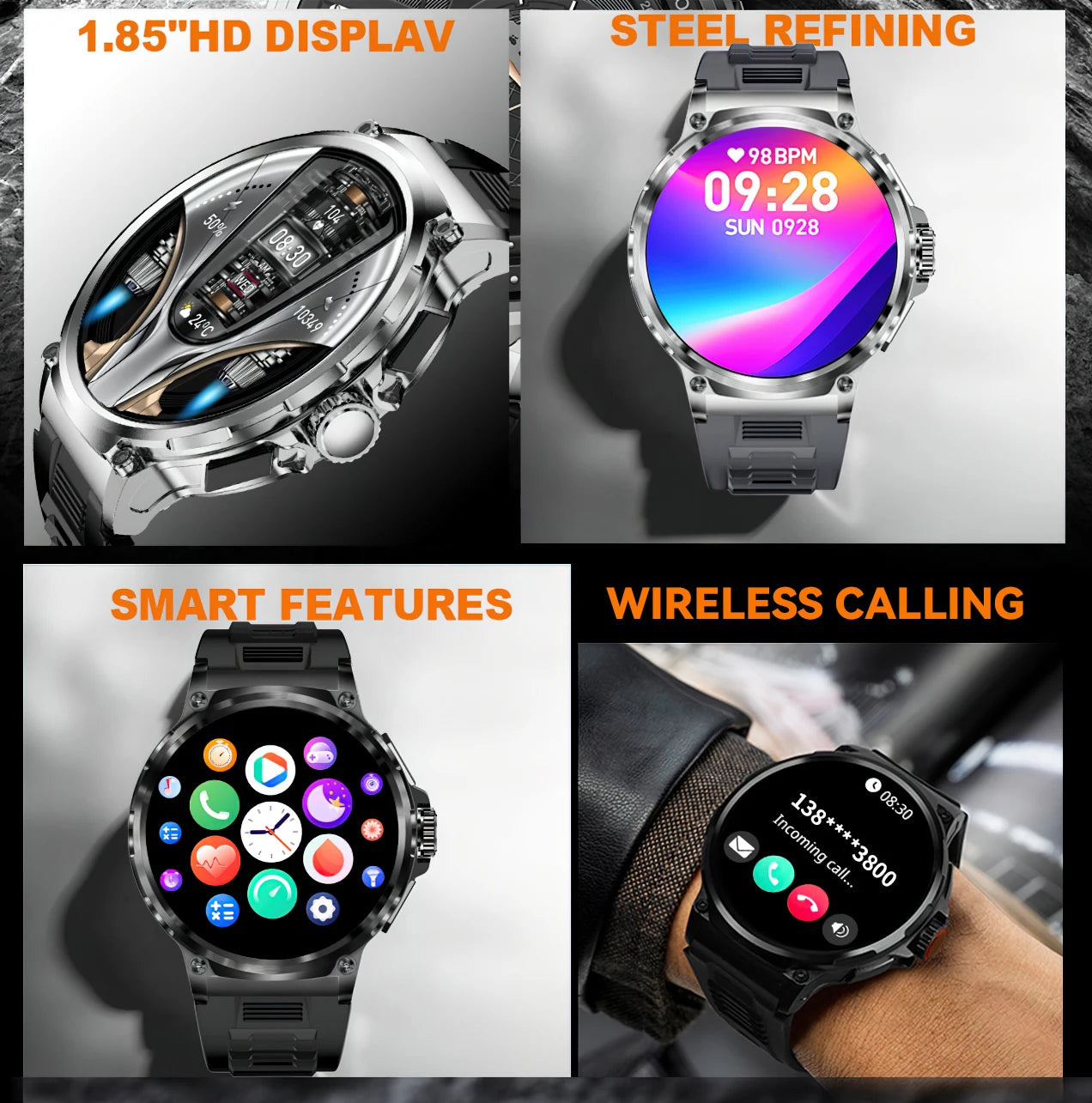 2026 New GPS Track Smart Watch Men 1.85-Inch HD AMOLED Screen 710 Mah Battery Sport Bluetooth Call Smartwatch For Android IOS