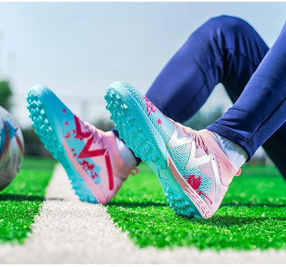 Professional Soccer Shoes TF Broken Nail Teenagers Durable Looking High Tops Training Shoes Adult Outdoors Non-Slip Football Shoes