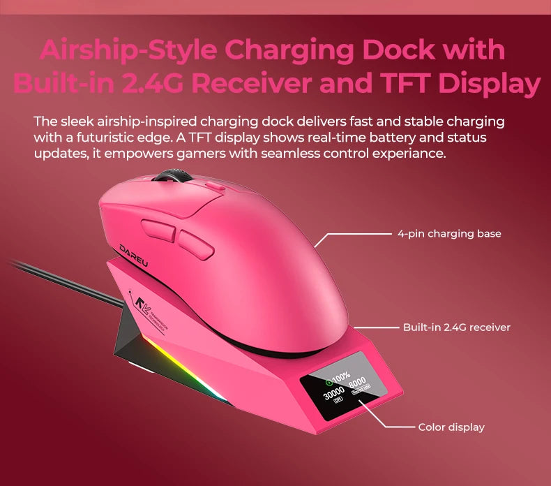 DAREU Wireless Gaming Mouse 8kHz Polling Rate AIM-750 (3950) 30000 DPI Tri-Mode Mouse Gamer 60g with Charging Base
