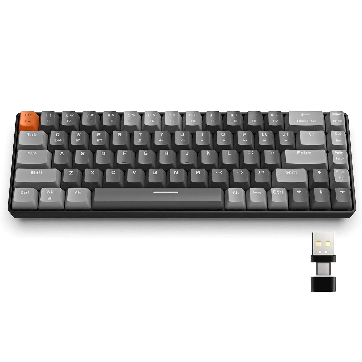 Teclado mecánico inalámbrico RK68 60%, Bluetooth 5.0/2.4GHz con receptor 2 en 1 de doble modo, teclado gaming de 68 teclas intercambiable en caliente