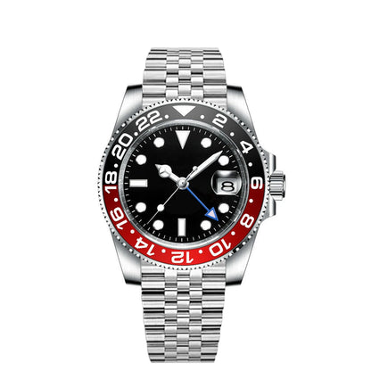 40MM Custom Logo New Men Quart Wristwatch Jubilee Stainless Quartz GMT Watch Sapphire Glass Men Watches Waterproof Luminous