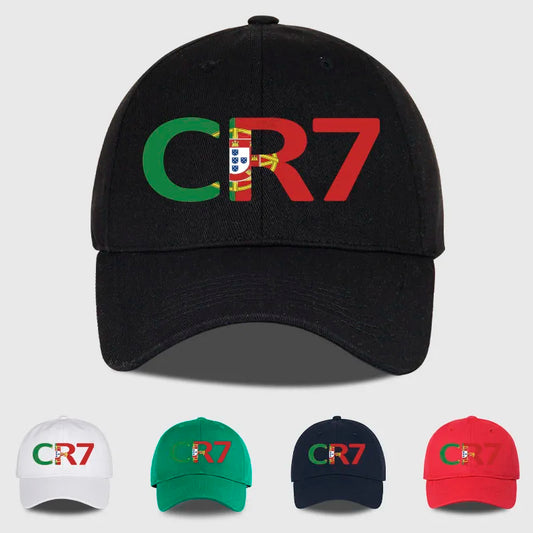 CR7 Portugal Print Black Baseball Cap Adjustable Unisex Football Player Casual Sun Hat