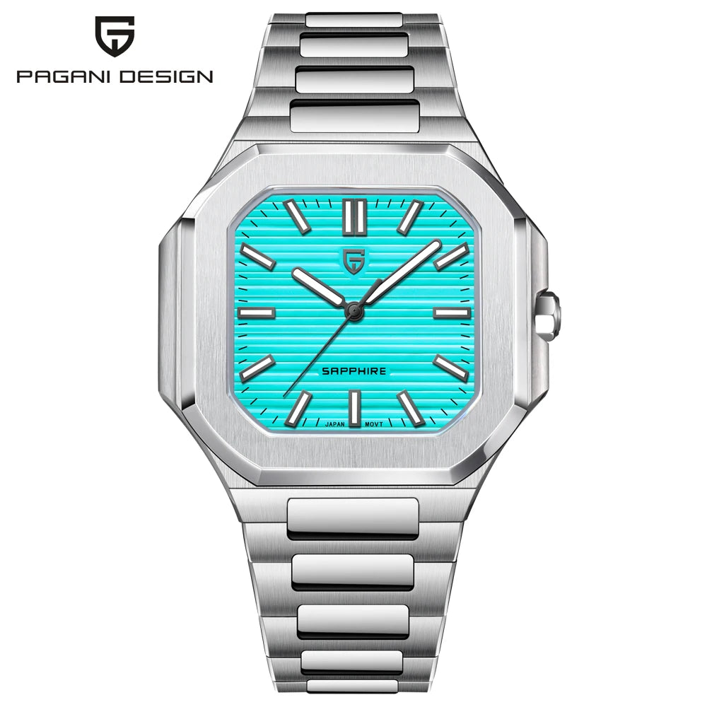 2026 New PAGANI DESIGN Square Quartz Luxury Watch for Men AR Sapphire Mirror Japan Movt Man Watch Luminous 316L All Steel Watch